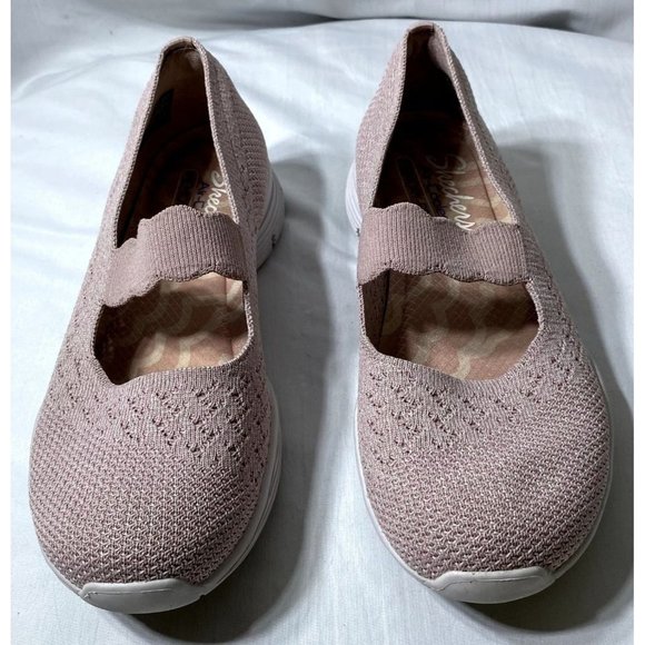 Skechers Seager Power Hitter Knit Mesh Pink Mary Janes Women's 8 - Picture 1 of 6